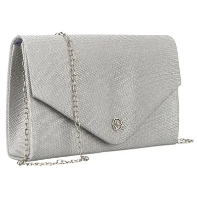 Torebka kopertówka, srebrna, brokatowa, Rovicky