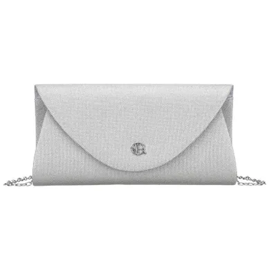 Torebka kopertówka, srebrna, brokatowa, Rovicky