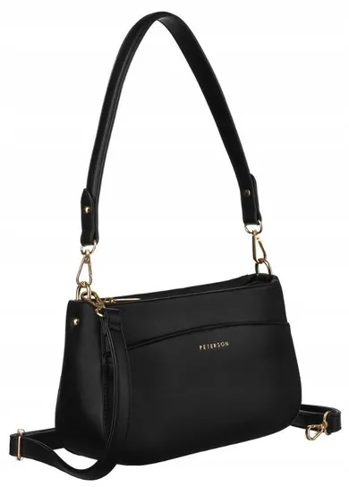 Torebka listonoszka, czarna, skóra ekologiczna, Peterson