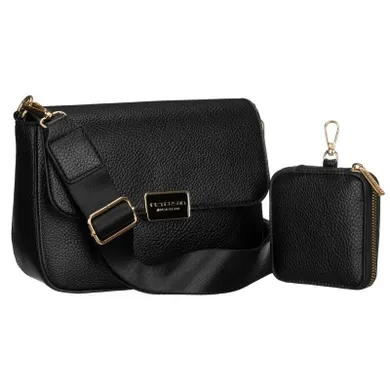 Torebka listonoszka na ramię z etui, czarna, skóra ekologiczna, Peterson