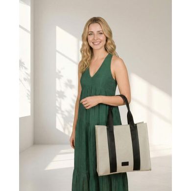 Torebka shopper, beżowo-czarna, Rovicky