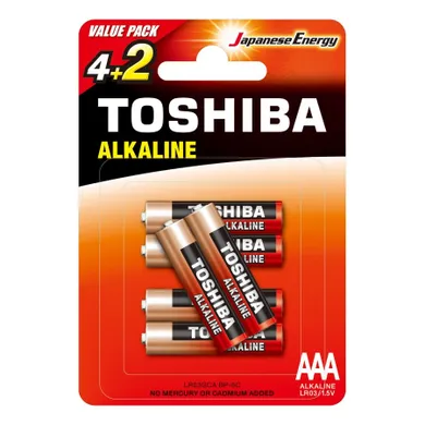 Toshiba, Red Alkaline, baterie alkaliczne, LR03, AAA 1,5V, 6 szt.