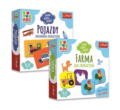 Trefl, ABC Malucha, Pojazdy, układanka + Farma, pamięciowa gra edukacyjna, zestaw promocyjny