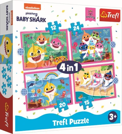 Trefl, Baby Shark, Rodzina Rekinów, puzzle 4w1