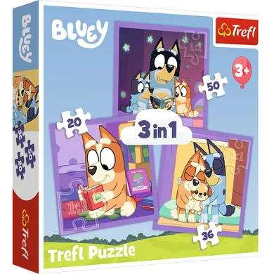Trefl, Bluey, Poznaj Bluey, puzzle 3w1