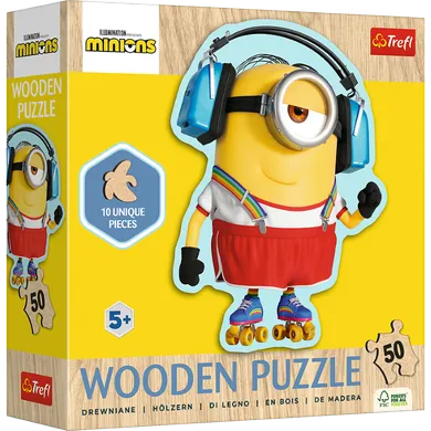 Trefl, Despicable Me 4, Szalony Minionek, drewniane puzzle konturowe, 50 elementów