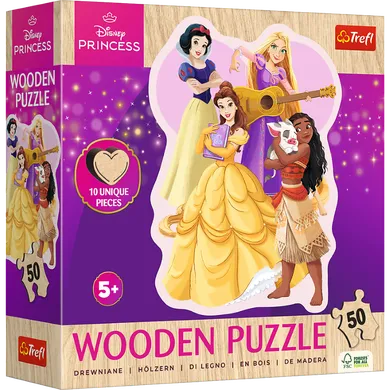 Trefl, Disney Princess, Urocze Księżniczki, puzzle drewniane konturowe, 50 elementów