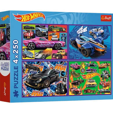 Trefl, Hot Wheels, Wyścigowe auta, puzzle, 4-250 elementów