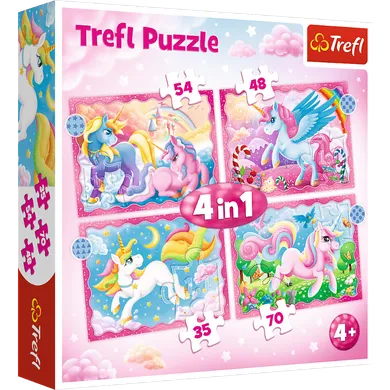 Trefl, Jednorożce i magia, puzzle, 4w1, 35, 48, 54, 70 elementów