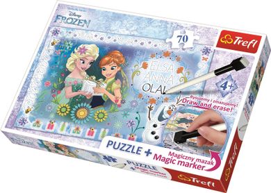 Trefl, Kraina Lodu, Urodziny Anny, puzzle, 70 elementów + mazak