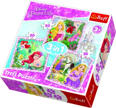 Trefl, Księżniczki Disneya, Roszpunka, Aurora i Arielka, puzzle 3w1