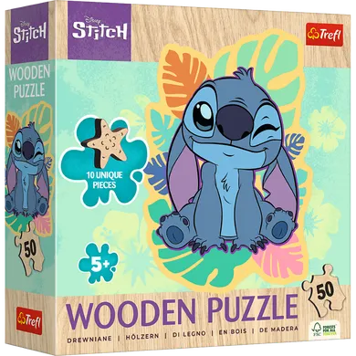 Trefl, Lilo i Stitch, Wesoły Stitch, drewniane puzzle konturowe, 50 elementów