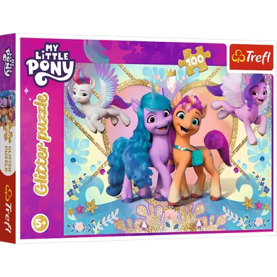 Trefl, My Little Pony, Błyszczące kucyki, puzzle brokatowe, 100 elementów