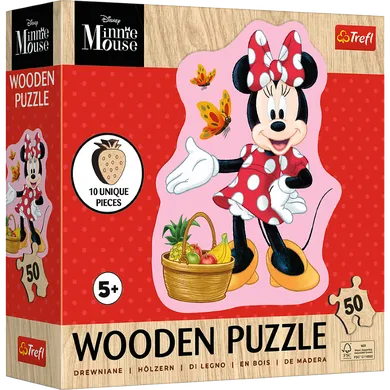 Trefl, Myszka Minnie, Wesoła Minnie, puzzle drewniane konturowe, 50 elementów