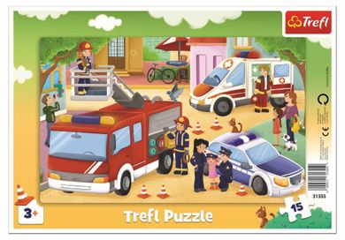 Trefl, Pojazdy interwencyjne, puzzle ramkowe, 15 elementów