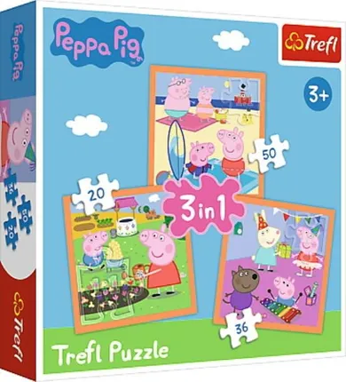 Trefl, Pomysłowa Świnka Peppa, puzzle 3w1