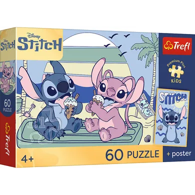 Trefl, Premium Plus Kids, Zabawa ze Stitchem, puzzle, 60 elementów