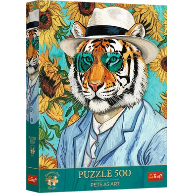 Trefl, Premium Plus, Pets as Art, Pan Tygrys i Słoneczniki, puzzle, 500 elementów