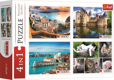 Trefl, Santorini, Wenecja, Zamek w Sully-sur-Loire, Kotki, puzzle, 4-1000 elementów