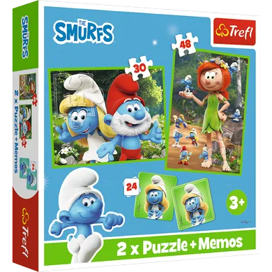 Trefl, Smerfy, Wesołe zabawy Smerfów, puzzle 2w1 + memos