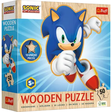 Trefl, Sonic the Hedgehog, Radosny Sonic, drewniane puzzle konturowe, 50 elementów