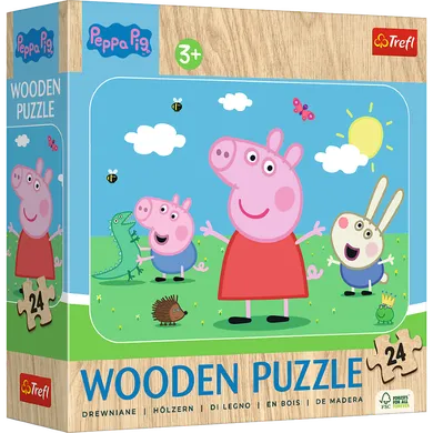 Trefl, Świnka Peppa, Poznaj uroczą Peppę, puzzle drewniane, 24 elementy