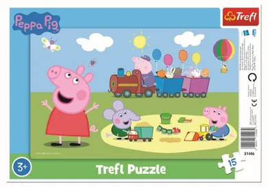 Trefl, Świnka Peppa, Wesoły pociąg, puzzle ramkowe, 15 elementów