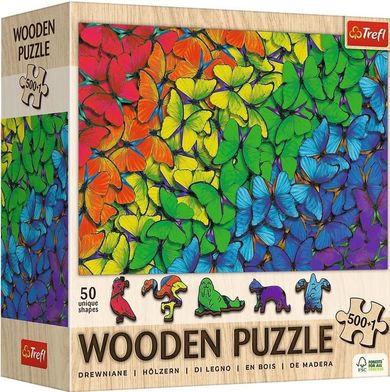 Trefl, Tęczowe motyle, puzzle drewniane, 500+1 elementów