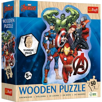 Trefl, The Avengers, Przygody Avengers, puzzle drewniane konturowe, 50 elementów