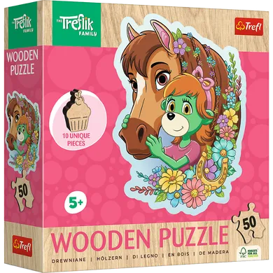 Trefl, Trefliki, Wesoła Rodzina Treflików, puzzle drewniane konturowe, 50 elementów