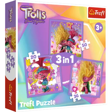 Trefl, Trolle, Poznaj wesołe Trolle, puzzle 3w1, 106 elementów