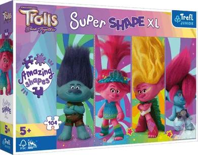 Trefl, Trolls, Zabawy z Trollami, Super Shape XXL, puzzle, 104 elementy