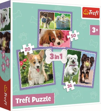 Trefl, Urocze pieski, puzzle 3w1