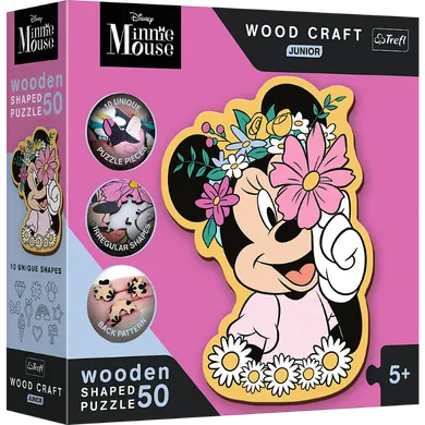 Trefl, Wood Craft Junior, Myszka Minnie, W świecie Minnie, puzzle drewniane, 50 elementów