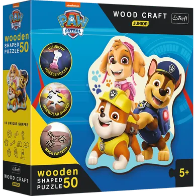 Trefl, Wood Craft Junior, Zabawny Psi Patrol, puzzle, 50 elementów