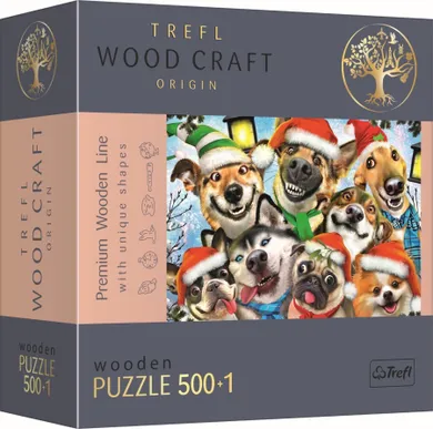 Trefl, Wood Craft, świąteczne pieski, puzzle drewniane, 500+1 elementów