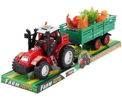 Trifox, traktor z przyczepą i kurami, pojazd rolniczy