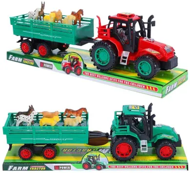 Trifox, traktor z przyczepą i zwierzętami, pojazd rolniczy