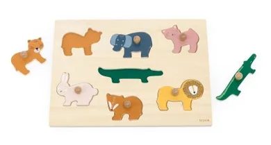Trixie Baby, drewniana układanka z rączką, zwierzęta, 7 elementów