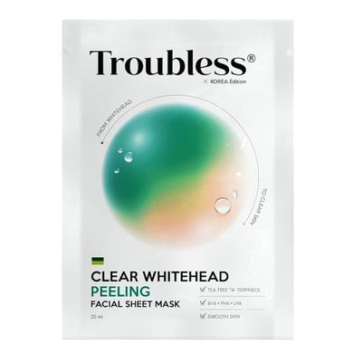 Troubless, Clear Whitehead Peeling Facial Sheet Mask, peelingująca maska w płachcie, 25 ml