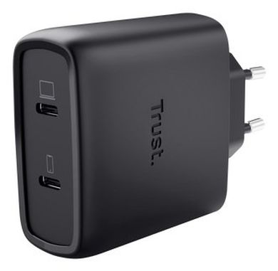 Trust, ładowarka, GaN 65W, 2xUSB-C, czarna