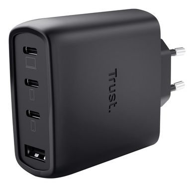 Trust, ładowarka, GaN 65W, 3xUSB-C, 1xUSB-A, czarna
