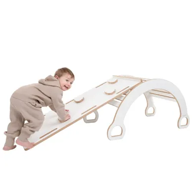 tupti.wood, 2w1: duży bujak montessori + duża zjeżdżalnia, chmurki