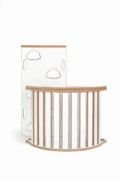 tupti.wood, 3w1: mały bujak montessori + mała zjeżdżalnia, chmurki + blat, szary