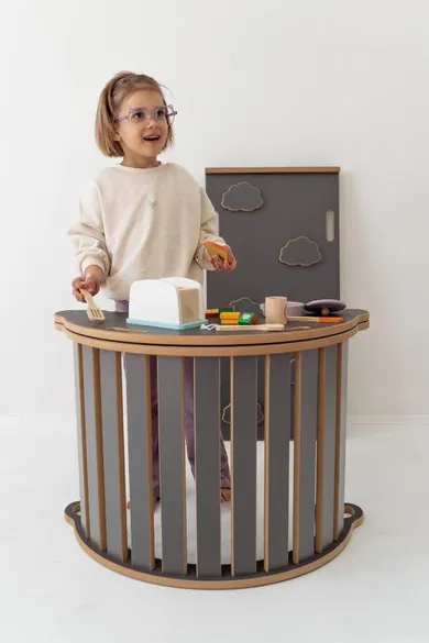 tupti.wood, 3w1: mały bujak montessori + mała zjeżdżalnia, chmurki, szary