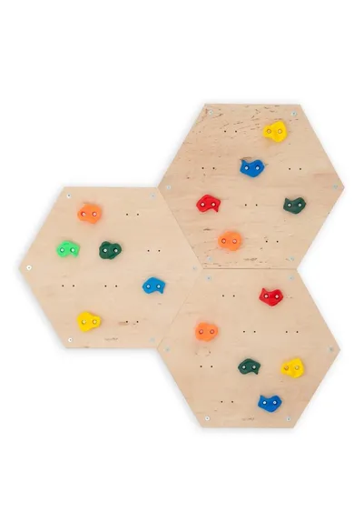 tupti.wood, ścianka wspinaczkowa, modułowa, heksagon, plaster miodu, 3 moduły