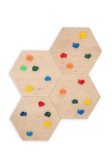 tupti.wood, ścianka wspinaczkowa, modułowa, heksagon, plaster miodu, 4 moduły