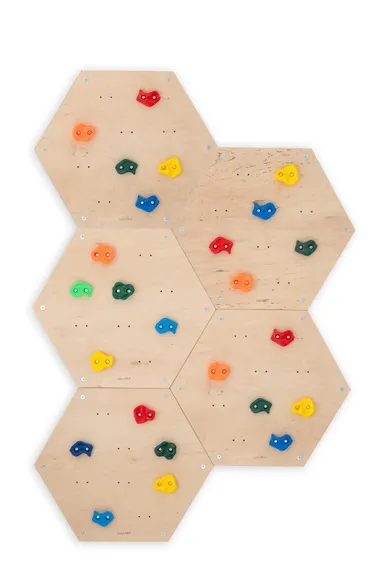 tupti.wood, ścianka wspinaczkowa, modułowa, heksagon, plaster miodu, 5 modułów