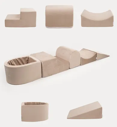 Tupti.wood, zestaw: piankowy plac zabaw + mały basen, beżowy