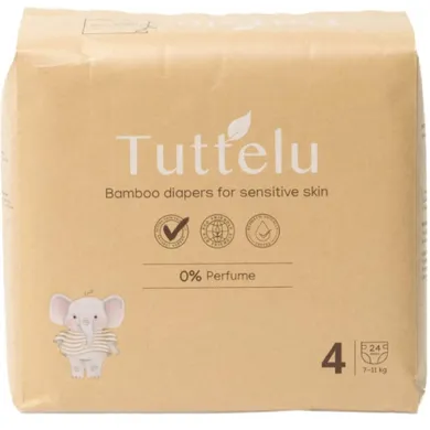 Tuttelu, bambusowe pieluszki jednorazowe, rozmiar 4, 7-11 kg, 24 szt.